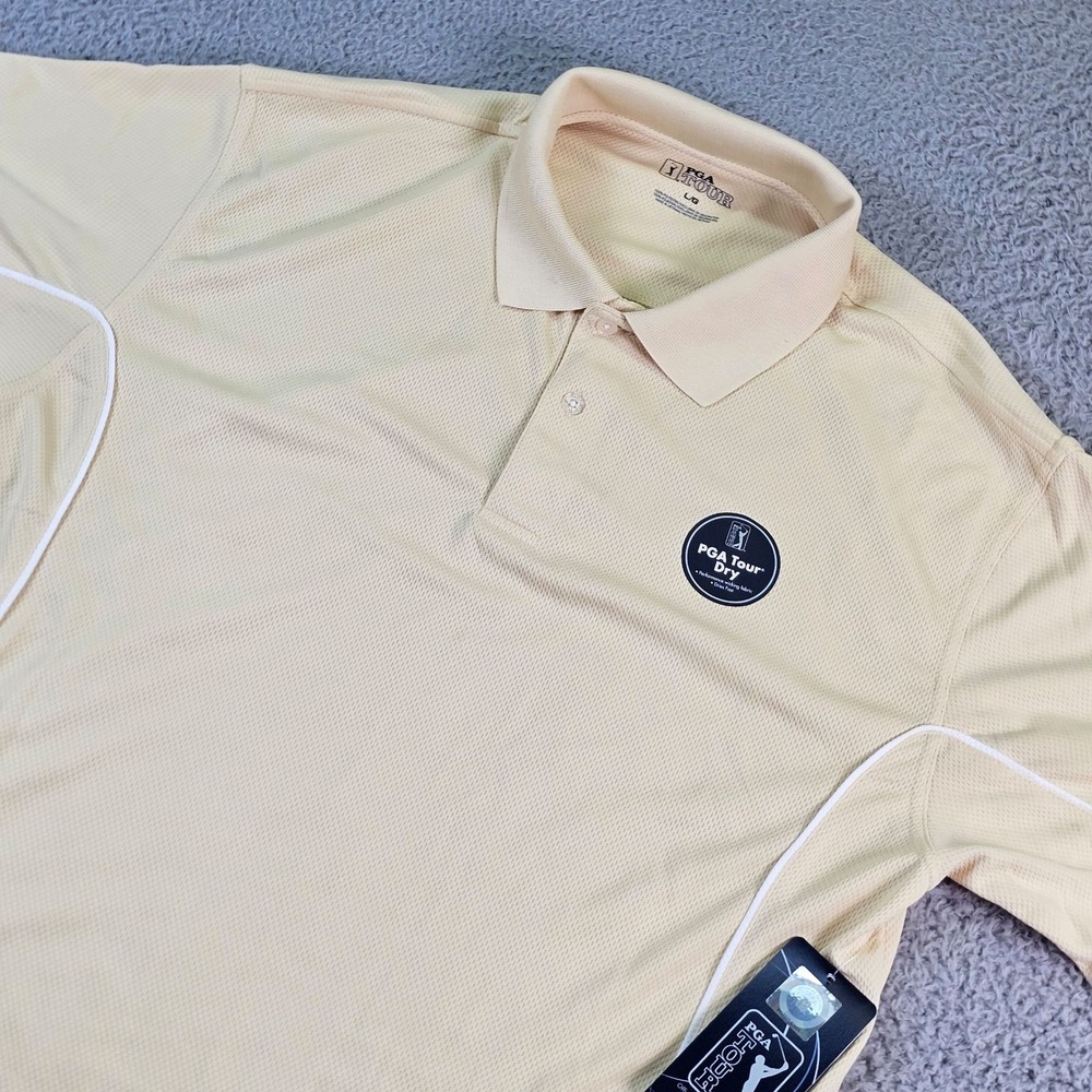 PGA Tour Polo Shirt Mens Large Yellow Mesh PGA Tour Dry Golf Performance Top
